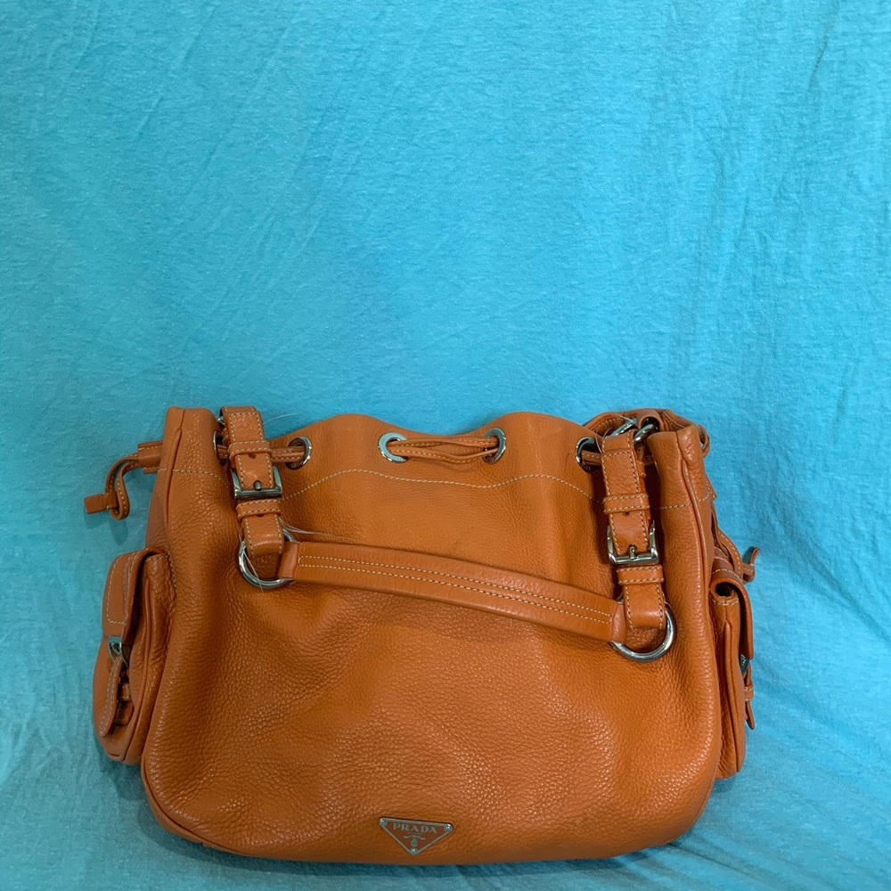 Prada leather side pockets shoulder bag orange